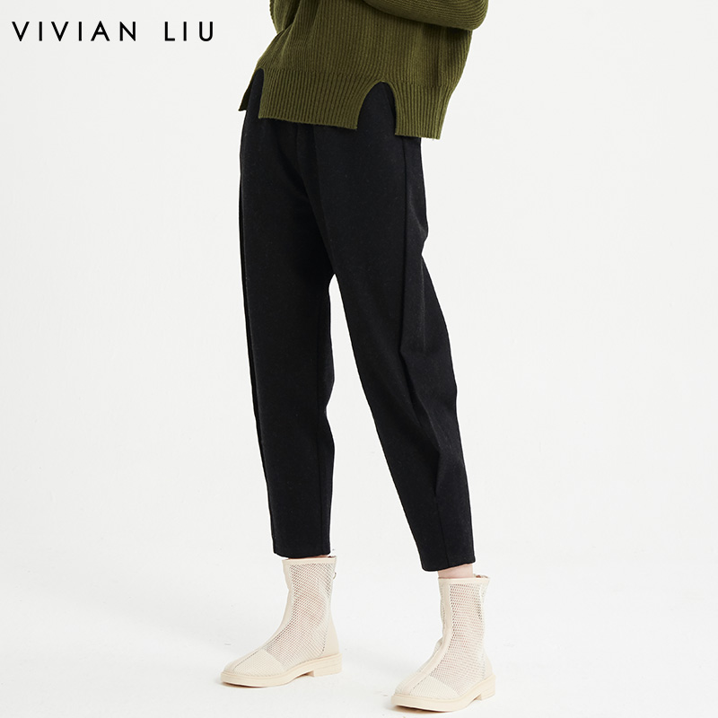 女装松紧腰哈伦休闲针织九分裤