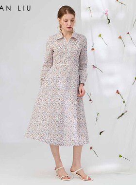 VIVIAN LIU薇薇安刘D2444101夏女装新款翻领碎花收腰连衣裙