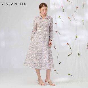 VIVIAN LIU薇薇安刘D2444101夏女装新款翻领碎花收腰连衣裙