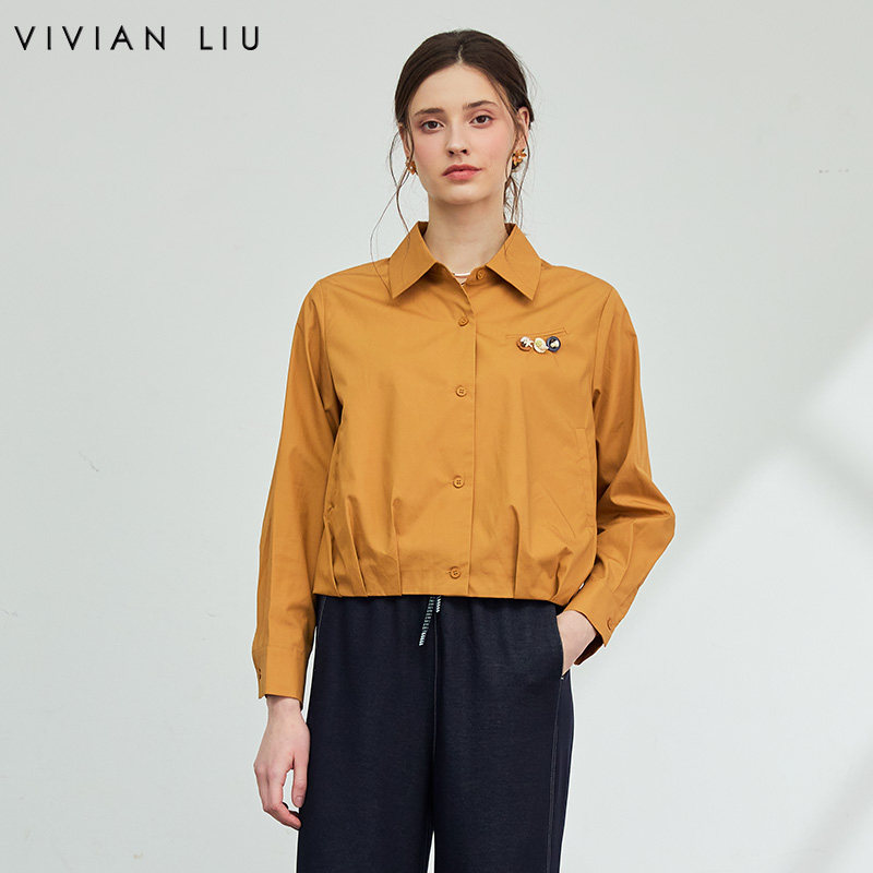VIVIAN LIU薇薇安刘V2623102春款女装下摆捏褶衬衫式小外套