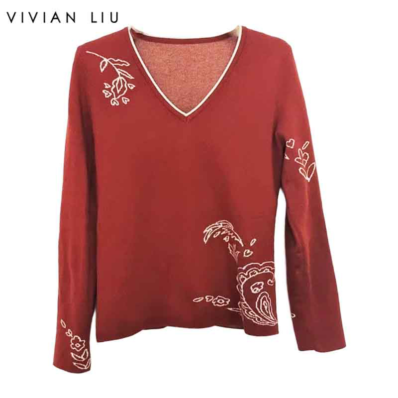 女装新款v领提花修身毛衣