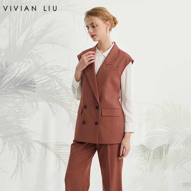 西装领双排扣中长款马甲