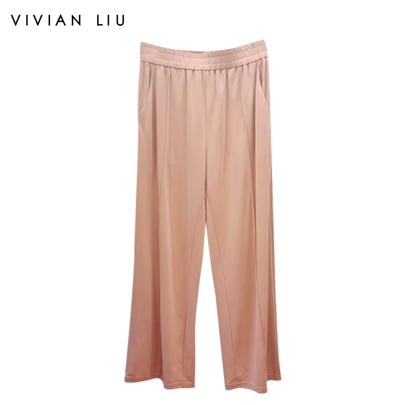 VIVIAN LIU TR2427501春女装新款时尚斜插兜松紧腰宽松针织长裤