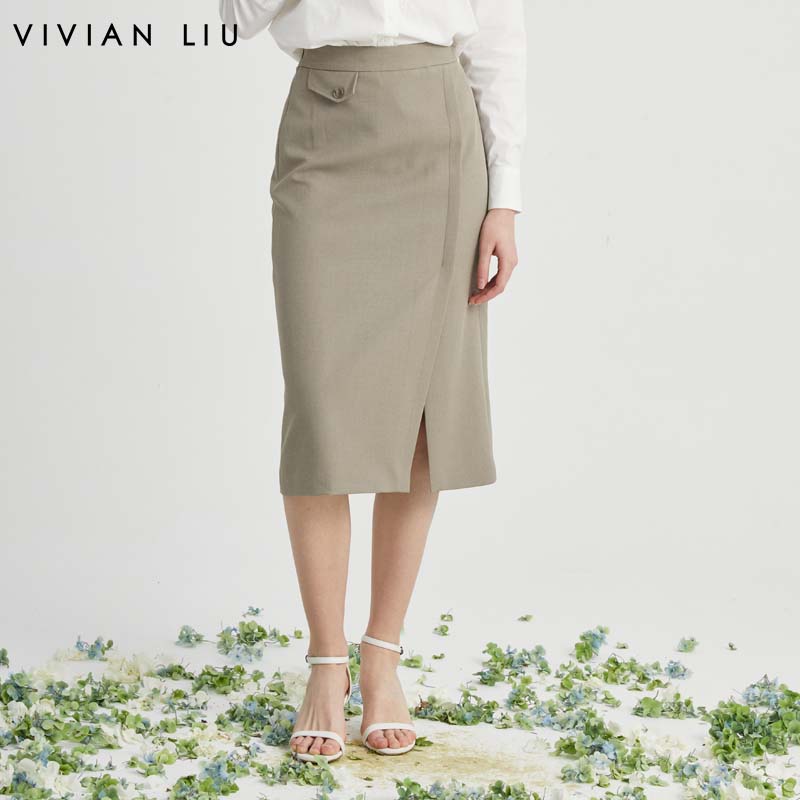 后腰松紧左侧开叉半裙