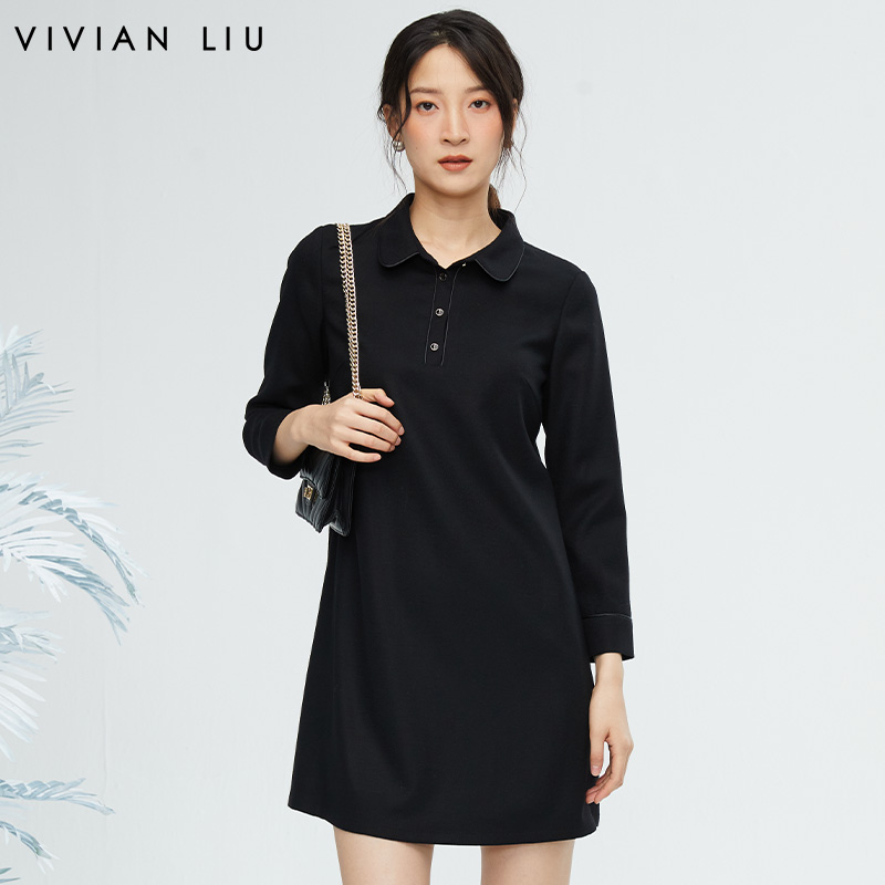 羊毛混纺H型长袖连衣裙