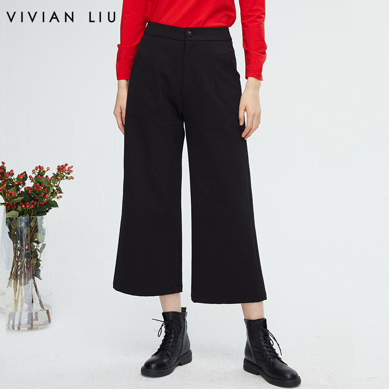 VIVIANLIU/红英阔腿休闲九分裤