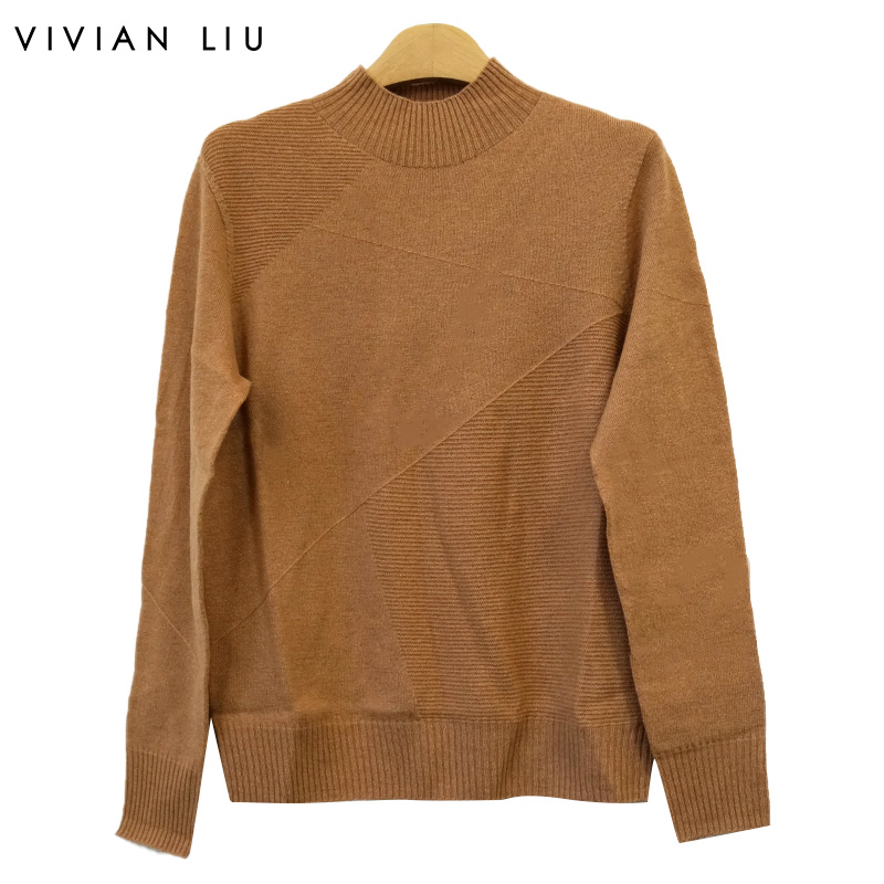 半高领胸前分割线羊毛衫