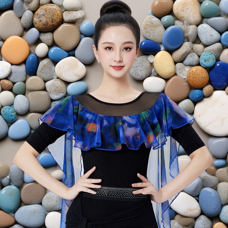 莫代尔飘逸荷叶边拉丁舞上衣女