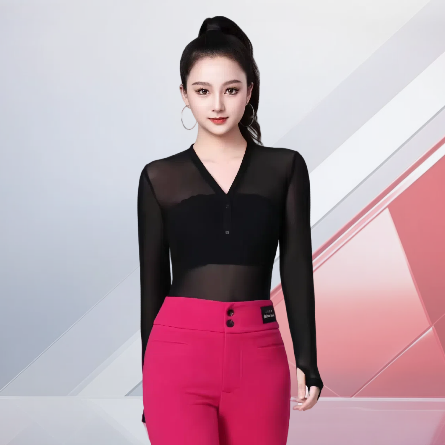 新款形体训练服装女仪态礼仪高级感形体课走秀网纱连体勾手指上衣