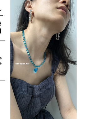 LonslanAcc天蓝爱心串珠项链