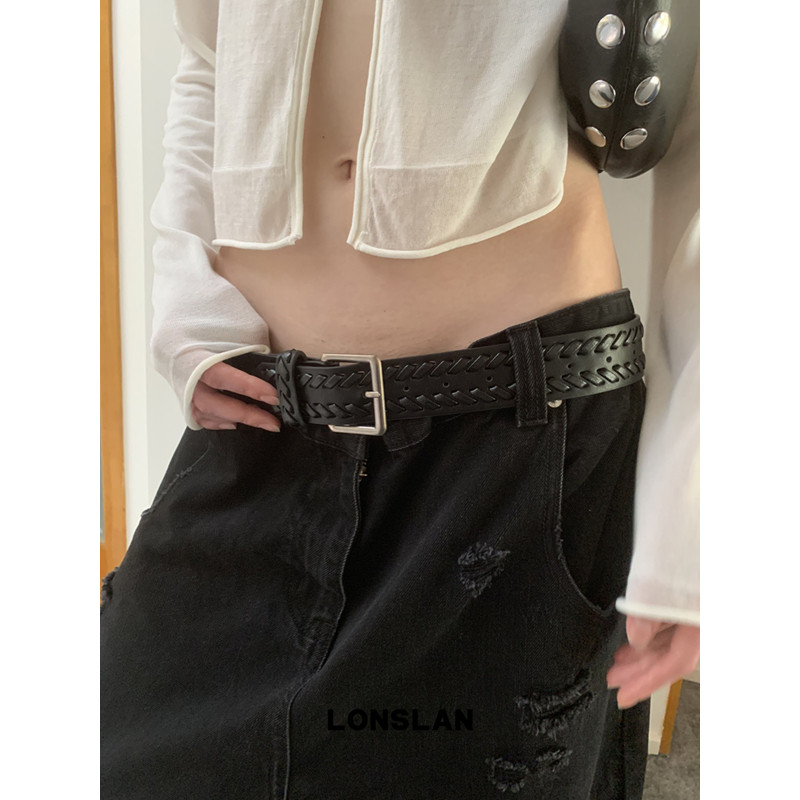 LONSLAN ACC设计感编织宽版皮带装饰牛仔裤腰带简约配饰图片