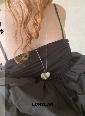 LONSLAN ACC 2025ss 韩系简约串珠长款爱心项链毛衣链百搭配饰
