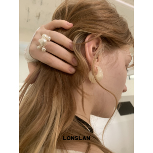 耳饰 2025ss韩系米色温柔水滴耳钉时尚 LONSLAN ACC