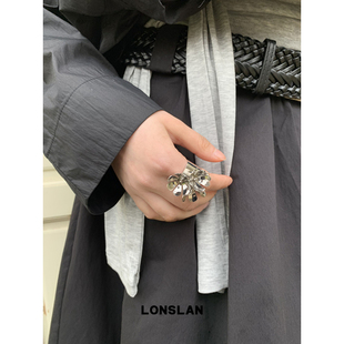 LONSLAN 2025ss几何花朵立体感银色气质配饰重工戒指 ACC
