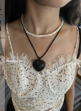 LONSLANACC黑色布料爱心项链