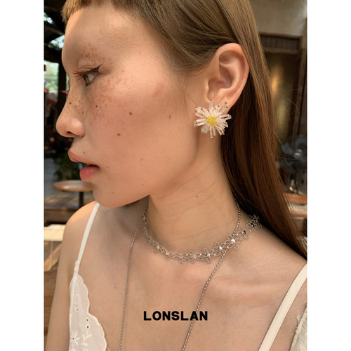 LONSLAN ACC 春夏可爱小雏菊串珠耳钉唯美配饰气质耳饰