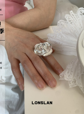 LONSLAN ACC 2025ss银色气质夸张花朵可调节戒指百搭指环