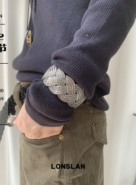 LONSLAN ACC 秋冬复古做旧编织麻花装饰弹簧手镯