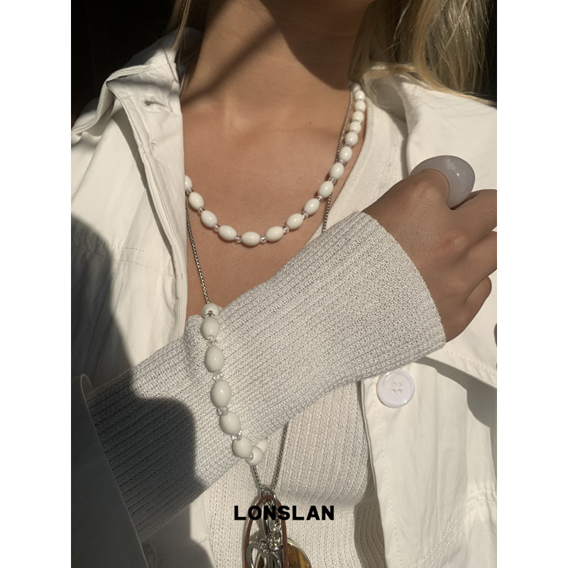 LONSLAN ACC 2025SS简约白色小米珠拼接锁骨链＋手链气质精致配饰图片