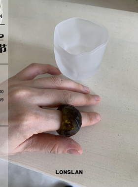 LONSLAN ACC 2024搭配 法式复古墨绿色宽版质感重工树脂戒指