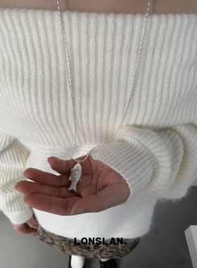 LONSLAN 25AW 12.8 NEW气质胖头鱼吊坠银色简约长款毛衣链项链