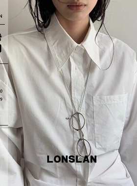 LONSLAN ACC 早秋小众设计感圆形金属镜框长款毛衣链银色项链