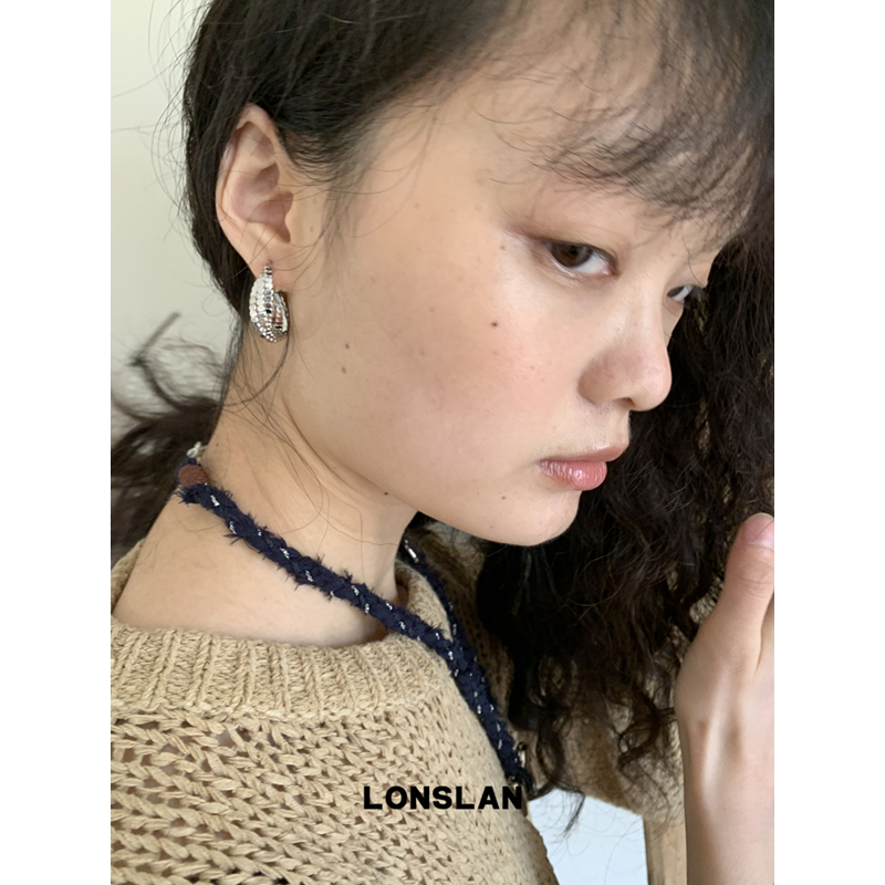 LONSLAN ACC 2025ss简约银色三层环绕交叉耳环个性配饰轻奢耳钉