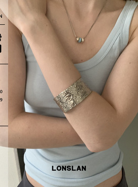 LONSLAN ACC 春夏宽版锤纹简约时尚ins百搭手镯