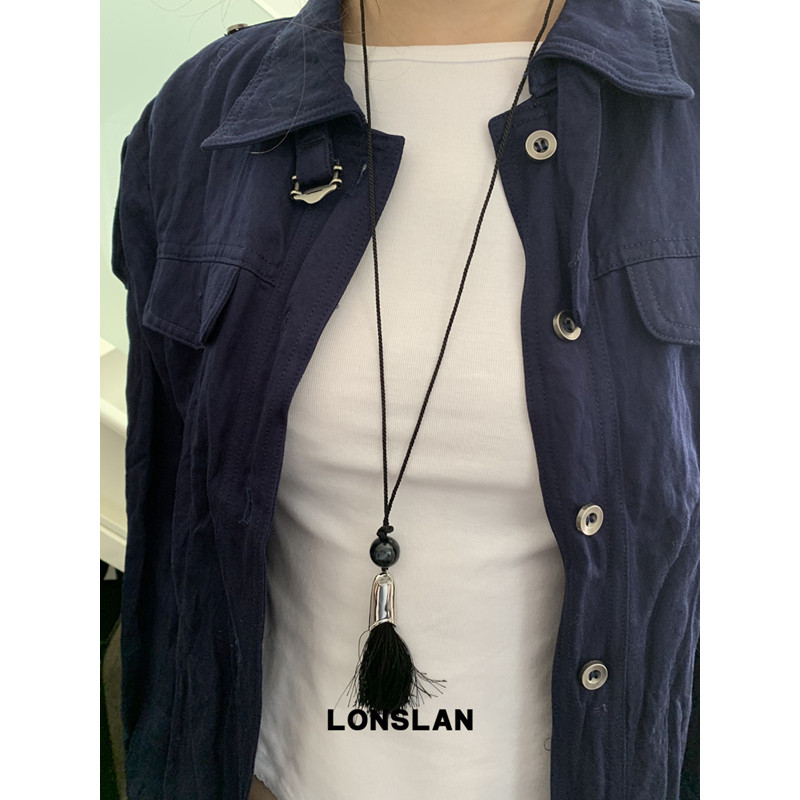 LONSLAN ACC韩系圆珠流苏百搭简约黑白吊坠项链图片