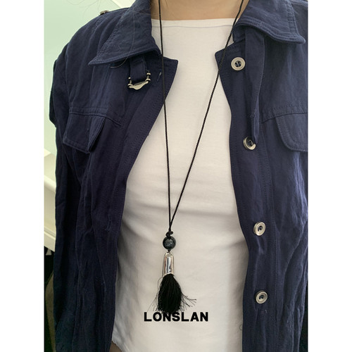 LONSLAN ACC韩系圆珠流苏百搭简约黑白吊坠项链