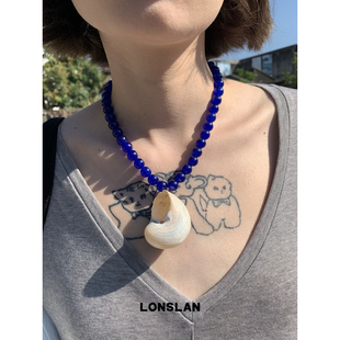 吸睛蓝色串珠贝壳项链百搭个性 2025SS个性 锁骨链 ACC LONSLAN