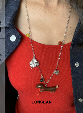 LONSLAN ACC 2025ss可爱卡通腊肠小狗复古时尚高级感项链小众