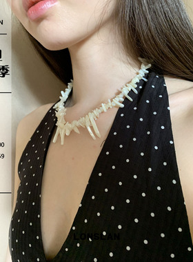 LONSLAN ACC 2025ss沙滩度假项链不规则天然贝壳串珠颈链