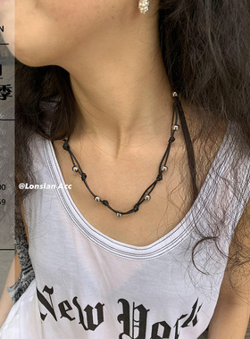 LONSLAN ACC 编织黑色质感随意调节长款T恤链 手链