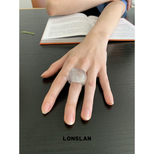 LONSLAN ACC韩系椭圆细闪亚克力夸张戒指闪粉夸张食指戒