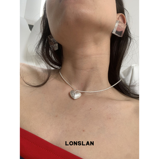 LONSLAN 2025ss韩系银色爱心吊坠简约项链 ACC