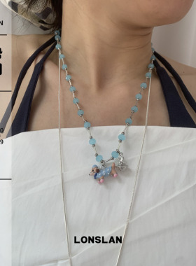 LONSLAN ACC 2025ss夏日童趣俏皮卡通蓝色小狗土星吊坠串珠项链