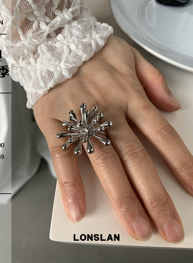 LONSLAN ACC 2025ss独特小众设计银色烟花开口食指戒夸张戒指