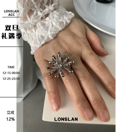 LONSLAN ACC 2025ss独特小众设计银色烟花开口食指戒夸张戒指