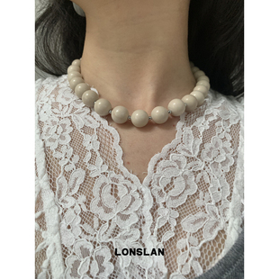 LONSLAN 2025ss设计感天然白化石串珠项链米色锁骨链 ACC