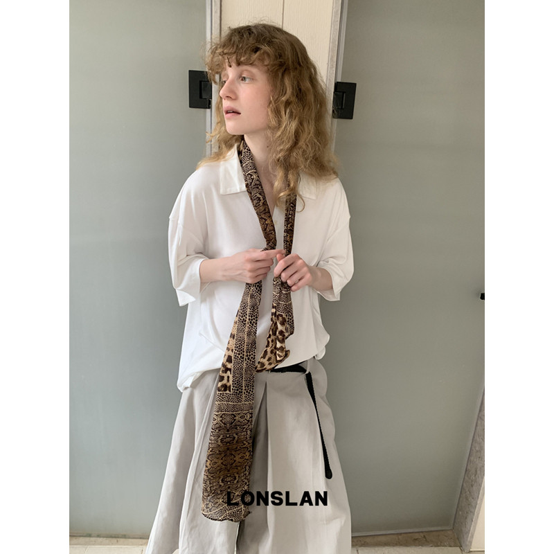 LONSLAN ACC 春夏复古蛇纹拼接豹纹长款丝巾个性丝带图片