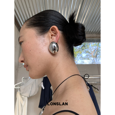 LONSLAN ACC 2025ss气质不规则椭圆光面金银两色夸张耳钉个性