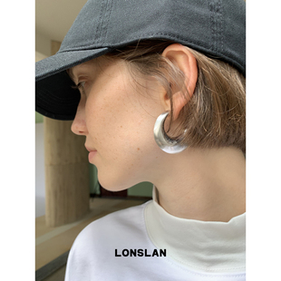 LONSLAN 秋冬简约拉丝椭圆耳环气质百搭冷淡风耳饰 ACC