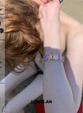 LONSLAN ACC 2025ss 彩色贝壳五角星弹力绳手链可当发饰