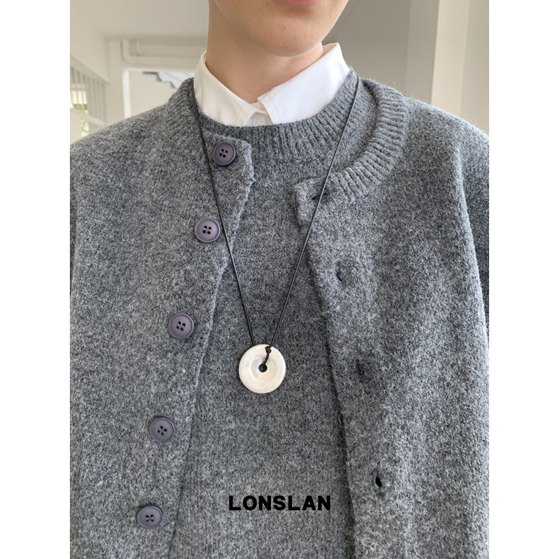 LONSLAN ACC 秋冬法式慵懒长款黑绳圆环吊坠毛衣链气质项链图片