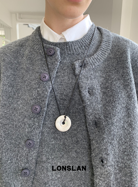 LONSLAN ACC 秋冬法式慵懒长款黑绳圆环吊坠毛衣链气质项链