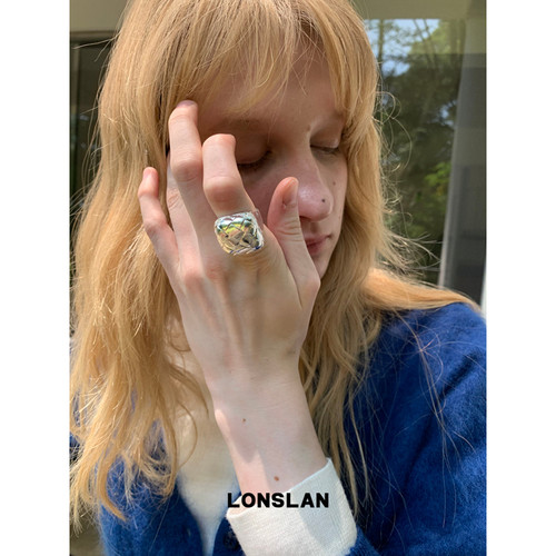 LONSLAN ACC 26秋冬方形格纹肌理气质夸张戒指小众气质食指戒