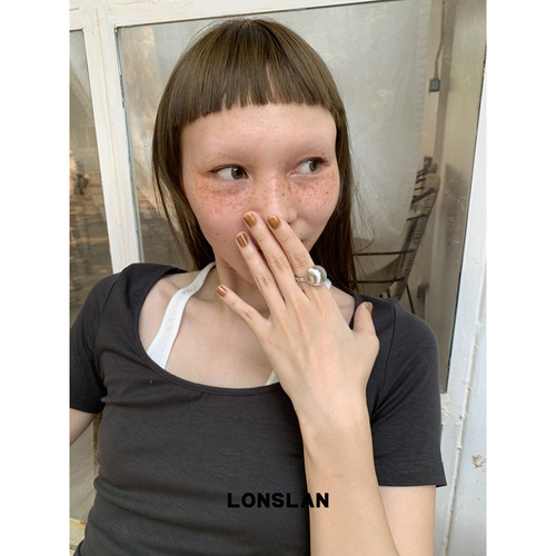 LONSLAN ACC 春夏设计感拉丝半球形戒指时尚简约食指戒