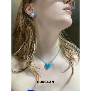 配饰 2025ss超显白湖蓝色爱心串珠项链韩系个性 LONSLAN ACC