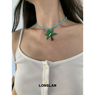 LONSLAN 2025ss海边度假风串珠椰子树蓝色项链百搭锁骨链 ACC